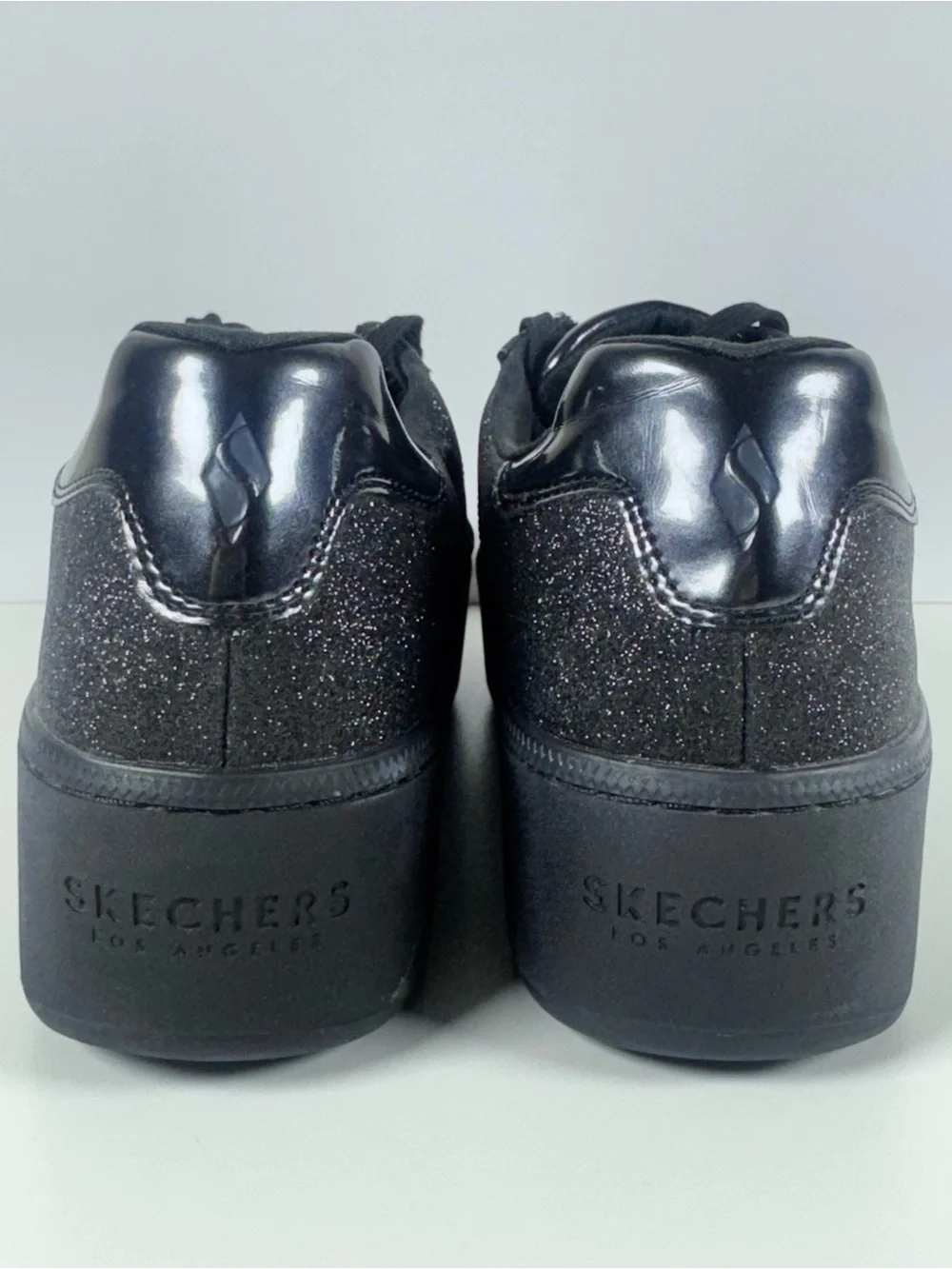 Skechers Black Glitter Platform Lace-Up Sneakers